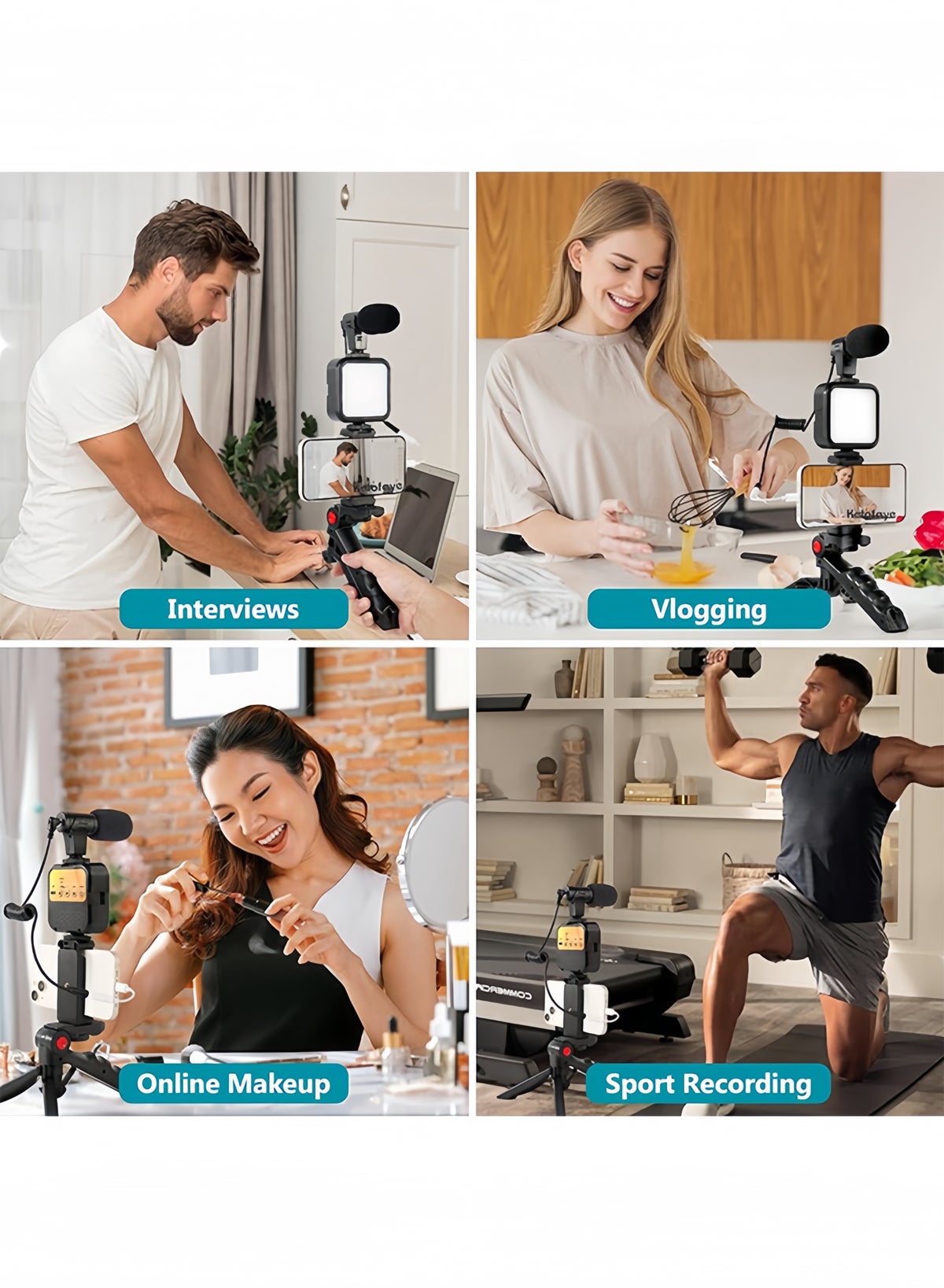 Vlogging Kit with Tripod, LED Light, Microphone & Phone Mount, Compatible with Smartphones, Cameras & Tablets Starter Kit