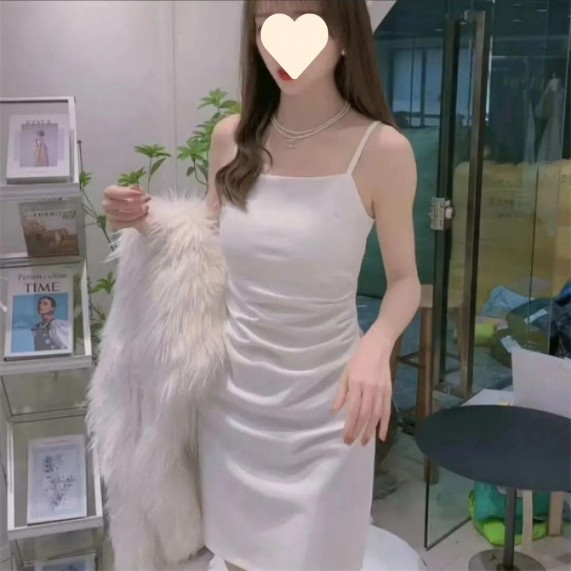 Strappy Dress 2026 Summer New Style Waist-Cinching Slimming Dress for Women, Covering the Body, Elegant, Sexy, Solid Color Bodycon Dress