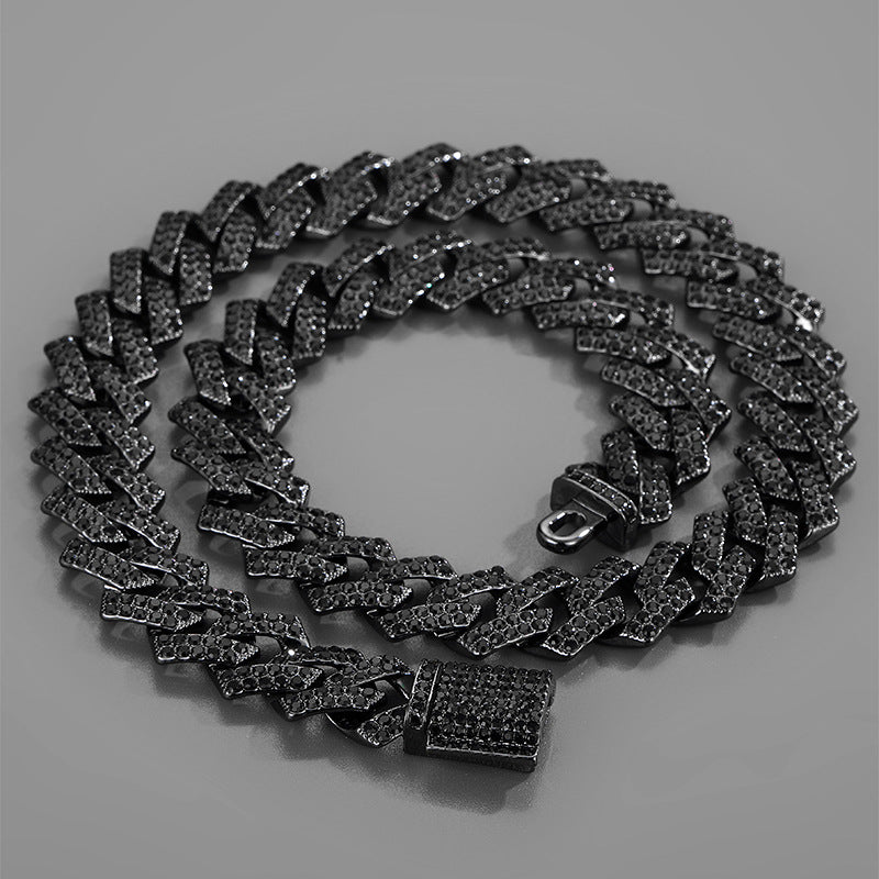 Xindi European and American Popular Men's Necklace 15mm Exaggerated Diamond Geometric Trendy Hip-Hop Jewelry Large Gold Chain Necklace