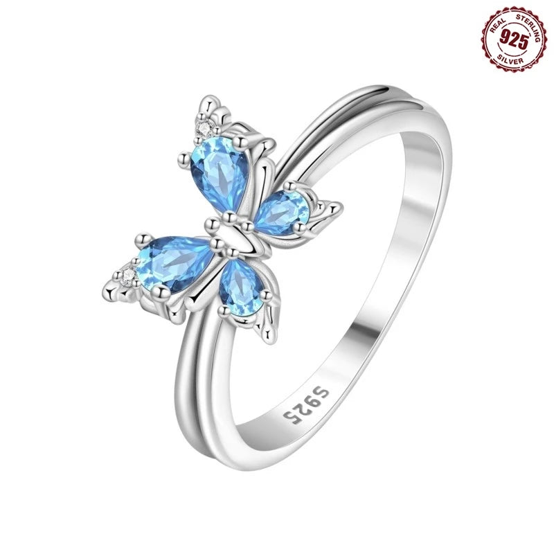 MISEFF Real 925 Sterling Silver Double Rings Simple Color Zircon Rings For Wedding Engagement Birthday Silver Jewelry Gift