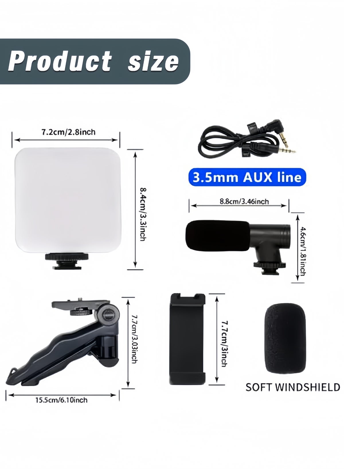 Vlogging Kit with Tripod, LED Light, Microphone & Phone Mount, Compatible with Smartphones, Cameras & Tablets Starter Kit