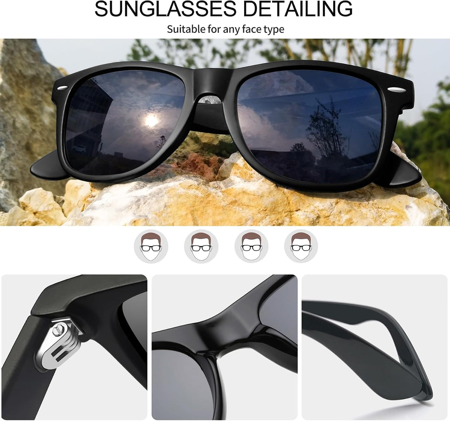 Joopin Square Polarized Sunglasses for Men Women UV400 Protection Driving | Retro Sun Glasses Reduce Glare, 100% UV400 Protection, Lightweight, Durable, Timeless Style for Driving, Fishing, Daily Wear