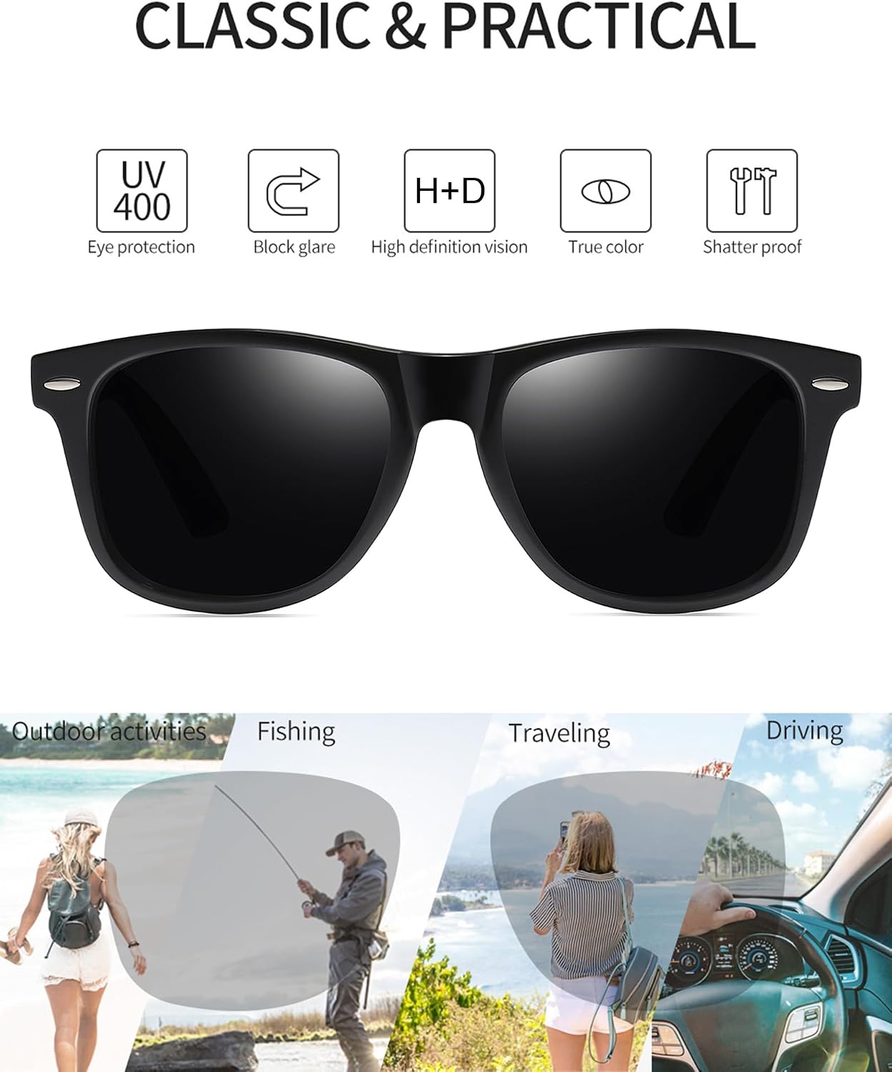 Joopin Square Polarized Sunglasses for Men Women UV400 Protection Driving | Retro Sun Glasses Reduce Glare, 100% UV400 Protection, Lightweight, Durable, Timeless Style for Driving, Fishing, Daily Wear