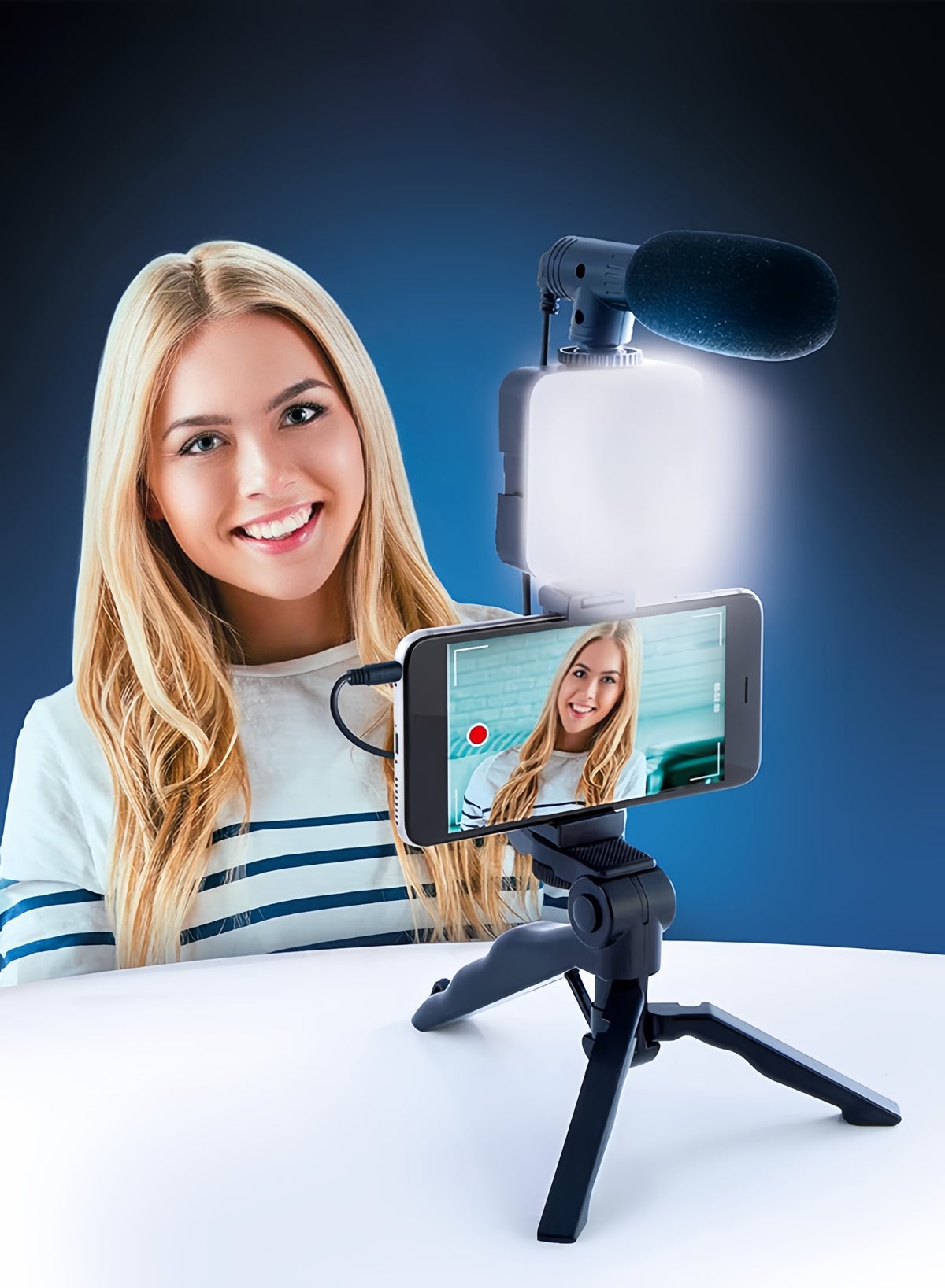 Vlogging Kit with Tripod, LED Light, Microphone & Phone Mount, Compatible with Smartphones, Cameras & Tablets Starter Kit
