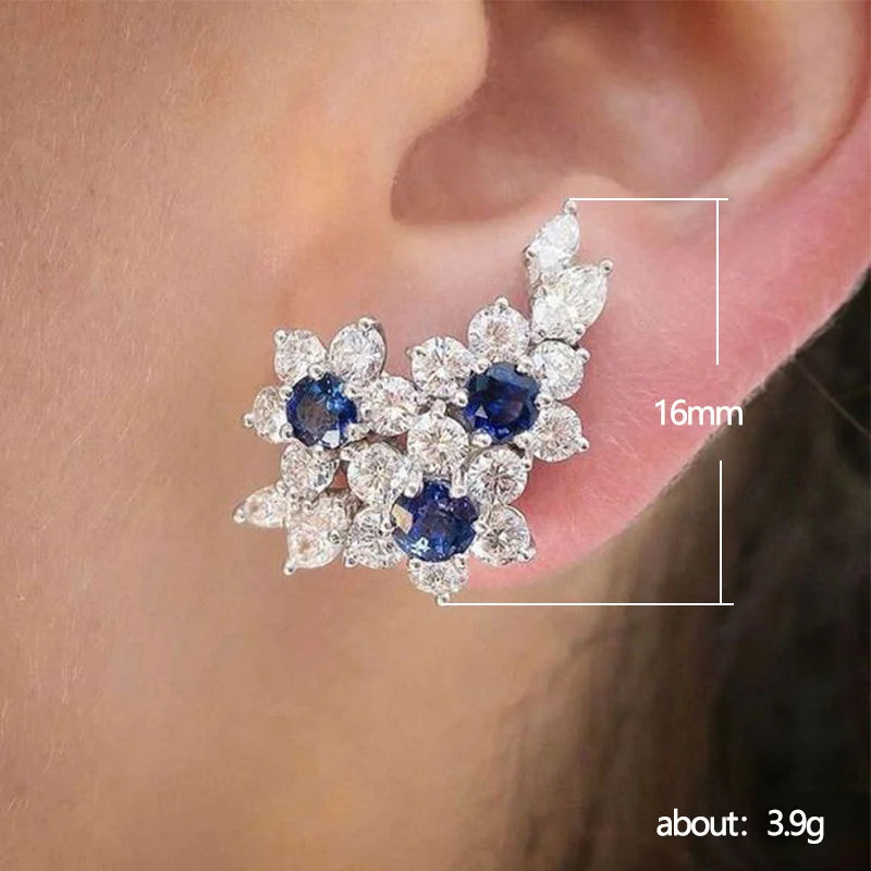 Huitan Gorgeous Women's Earrings with Blue/White Round CZ Luxury Female Earrings for Wedding Engagement Party Brilliant Jewelry