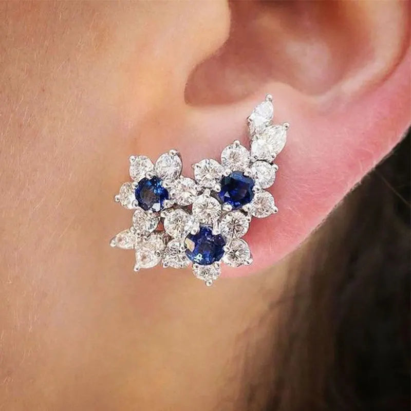 Huitan Gorgeous Women's Earrings with Blue/White Round CZ Luxury Female Earrings for Wedding Engagement Party Brilliant Jewelry