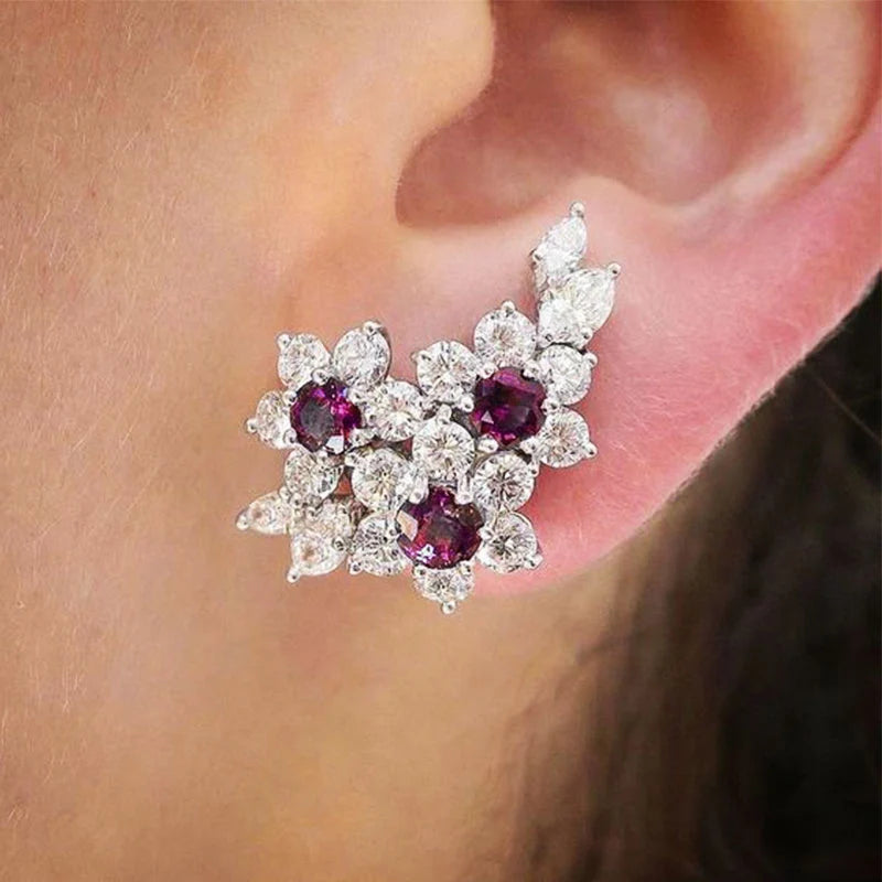 Huitan Gorgeous Women's Earrings with Blue/White Round CZ Luxury Female Earrings for Wedding Engagement Party Brilliant Jewelry