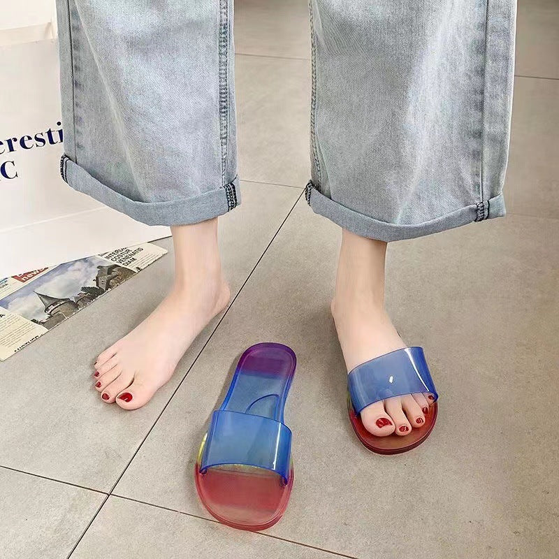 Summer New Crystal Slippers for Women, Large Size, Fashionable Jelly Outer Wear, Casual Home Couple, Deodorant Flip Flops, Cross-Border