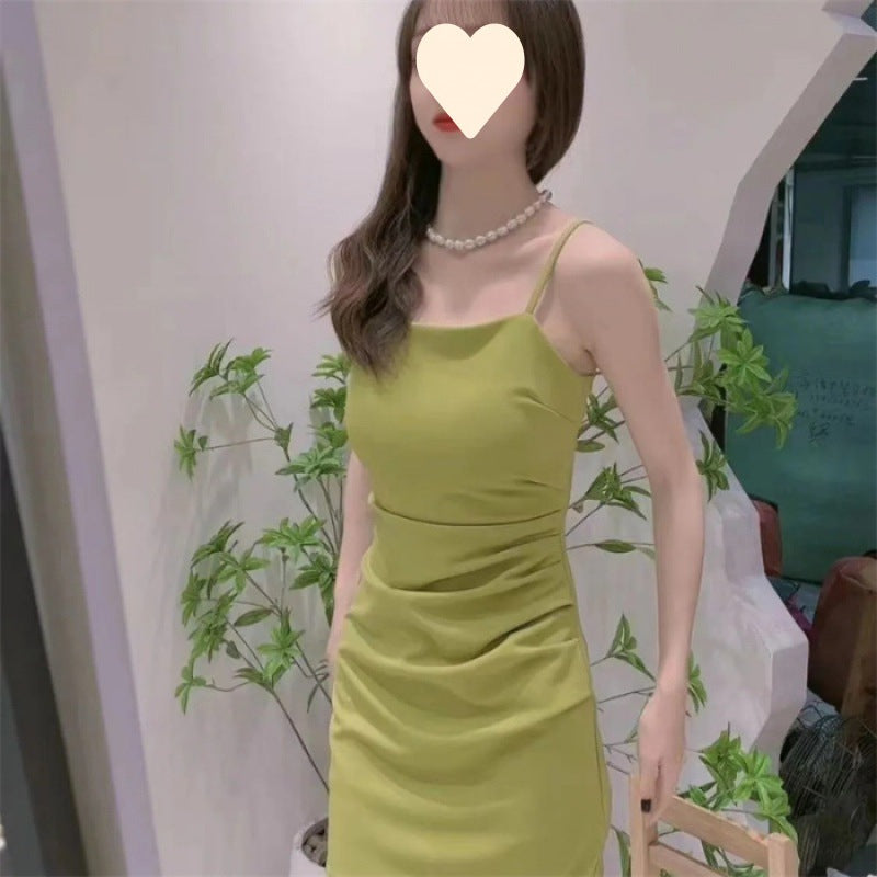 Strappy Dress 2026 Summer New Style Waist-Cinching Slimming Dress for Women, Covering the Body, Elegant, Sexy, Solid Color Bodycon Dress
