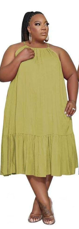 2024 Summer European and American New Ruffled Solid Color Long Dress Sleeveless Loose Thin Shoulder Strap Dress Summer dress