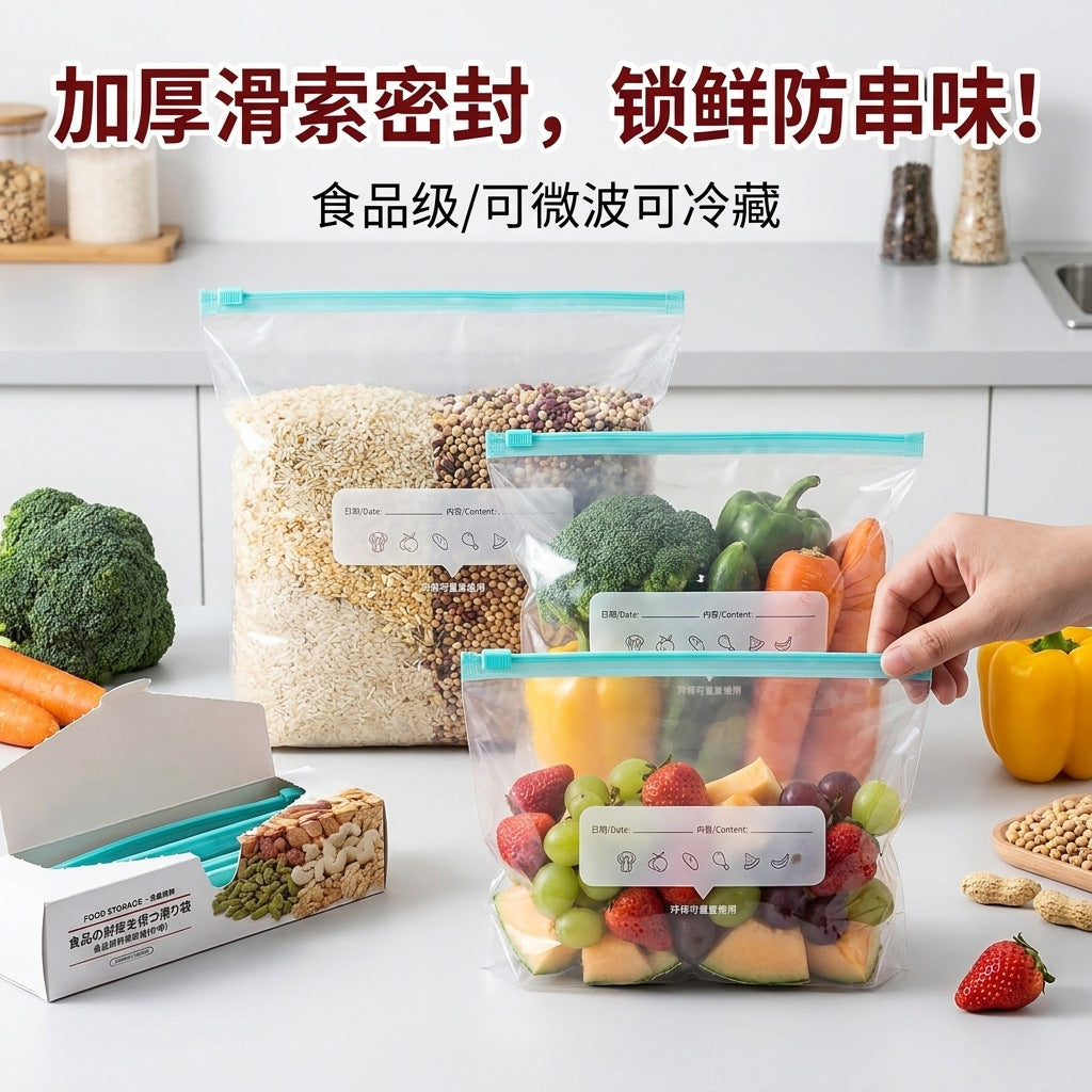Dense Bag Zipper Fresh-Keeping Bag Refrigerator Freezer Refrigeration Removable Storage Seal Bag Self-Sealing Waterproof Thickeneding and Widening