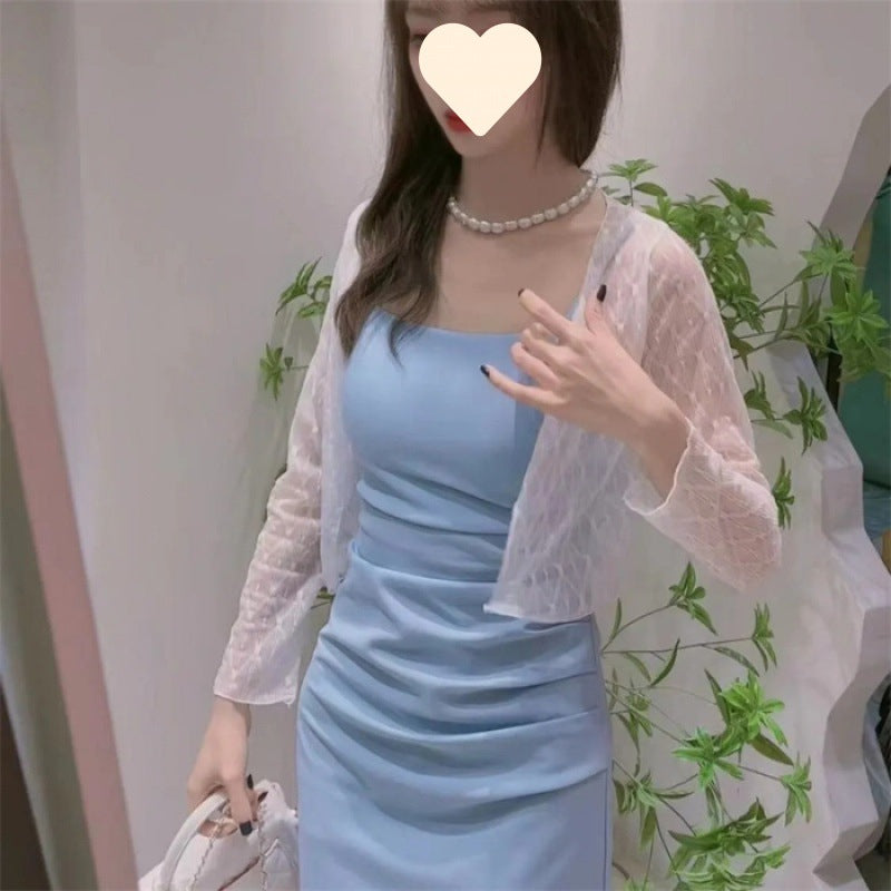 Strappy Dress 2026 Summer New Style Waist-Cinching Slimming Dress for Women, Covering the Body, Elegant, Sexy, Solid Color Bodycon Dress