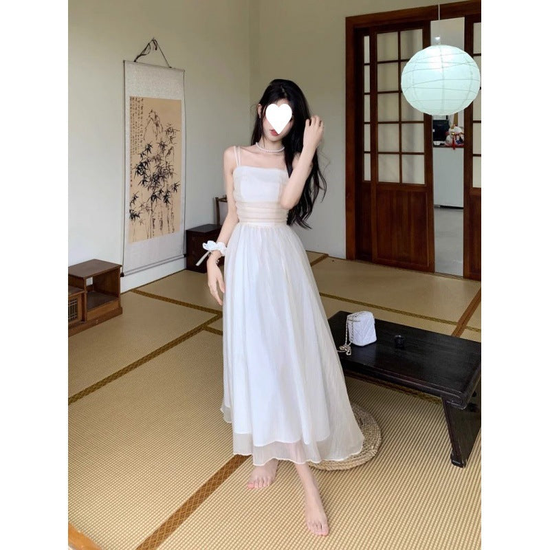 Strapless dress Women's Summer New Super Fairy Waist Slimming Mesh Vintage Elegant First Love Dress