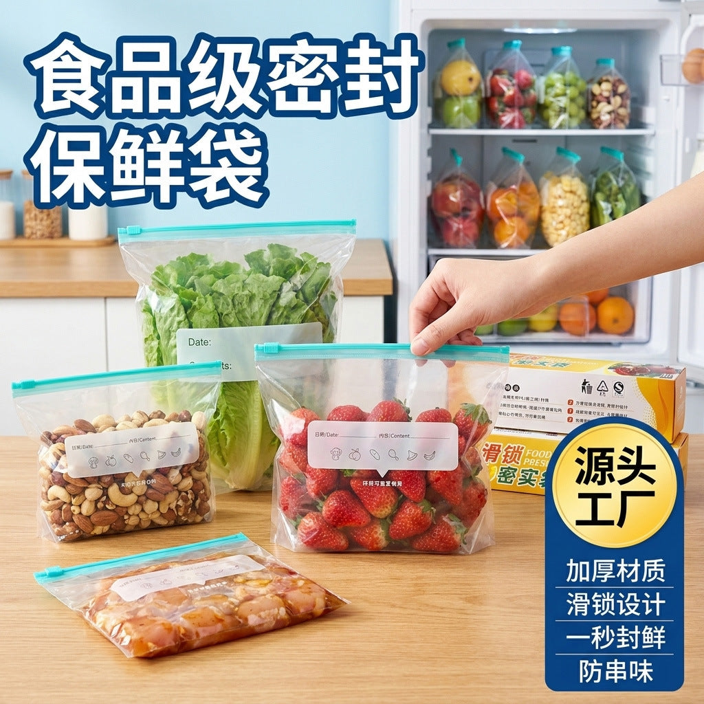Dense Bag Zipper Fresh-Keeping Bag Refrigerator Freezer Refrigeration Removable Storage Seal Bag Self-Sealing Waterproof Thickeneding and Widening