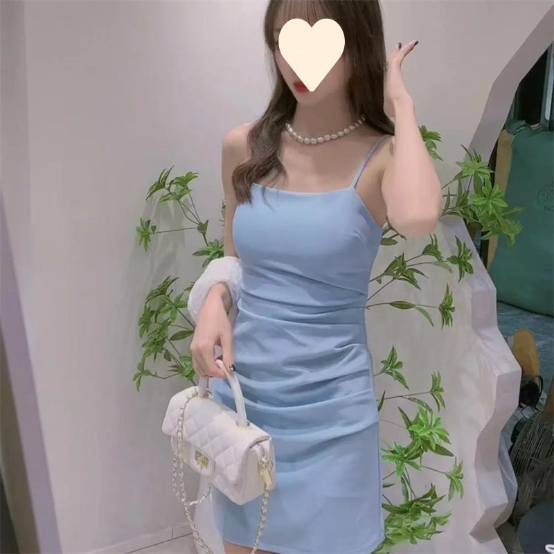 Strappy Dress 2026 Summer New Style Waist-Cinching Slimming Dress for Women, Covering the Body, Elegant, Sexy, Solid Color Bodycon Dress