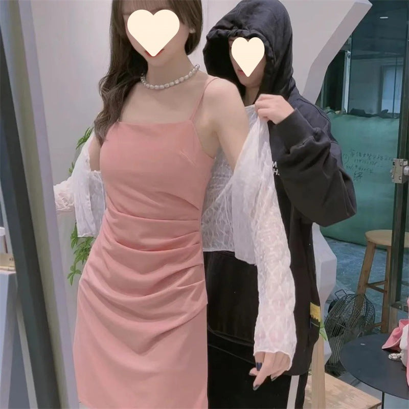Strappy Dress 2026 Summer New Style Waist-Cinching Slimming Dress for Women, Covering the Body, Elegant, Sexy, Solid Color Bodycon Dress