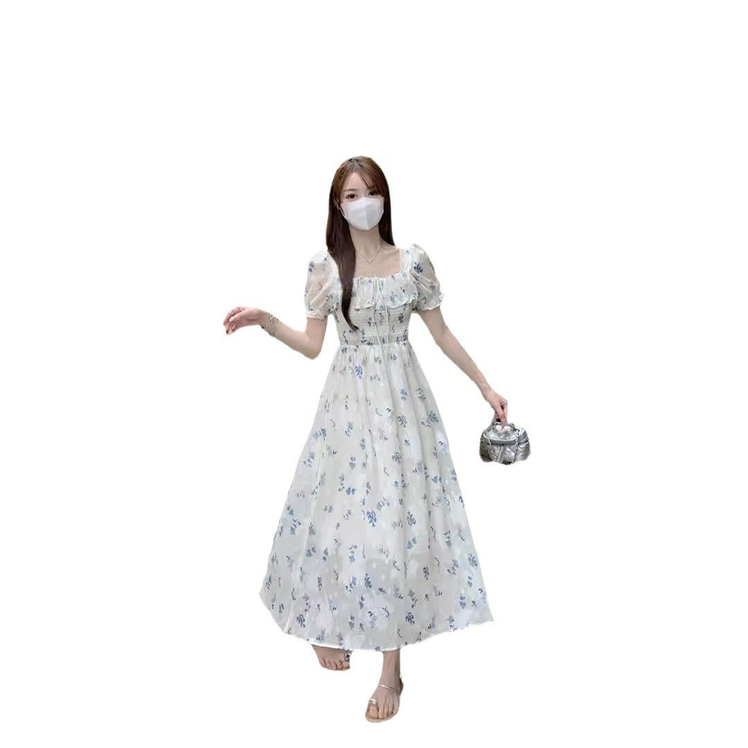 Gentle Floral Dress for Women, Summer 2026 New Chiffon Seaside Vacation First Love Dress, Puff Sleeve Long Dress