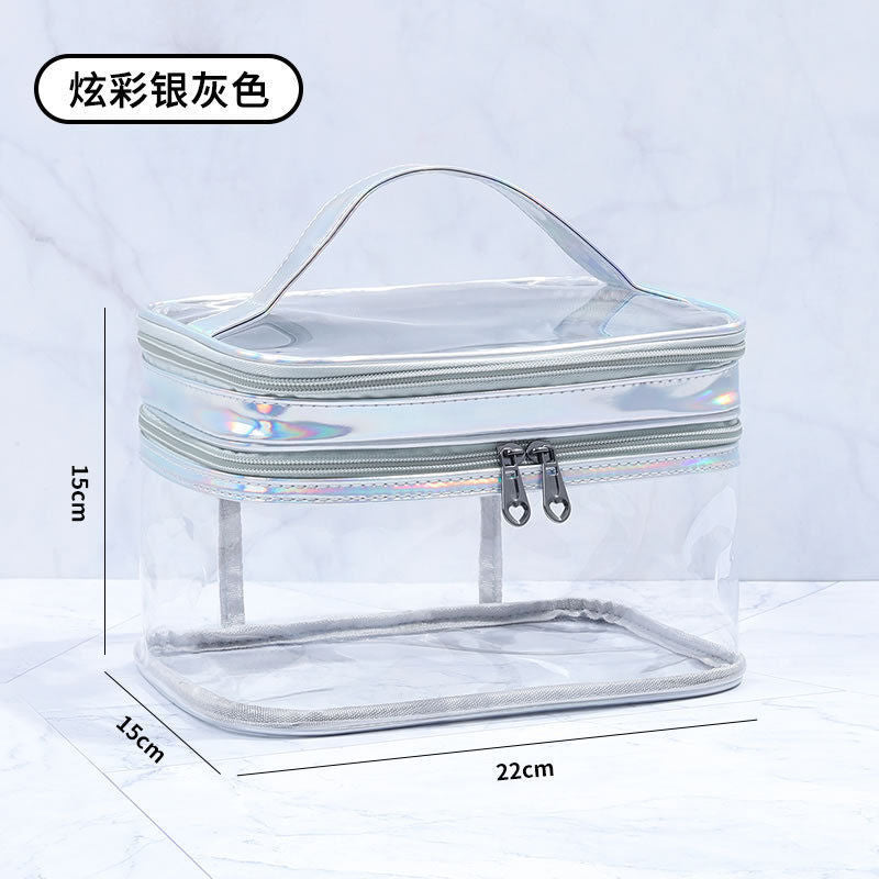 Double Layer Transparent Cosmetic Bag Large Capacity Dry and Wet Separate Waterproof Toiletry Bag Portable Travel Cosmetic Storage Bag