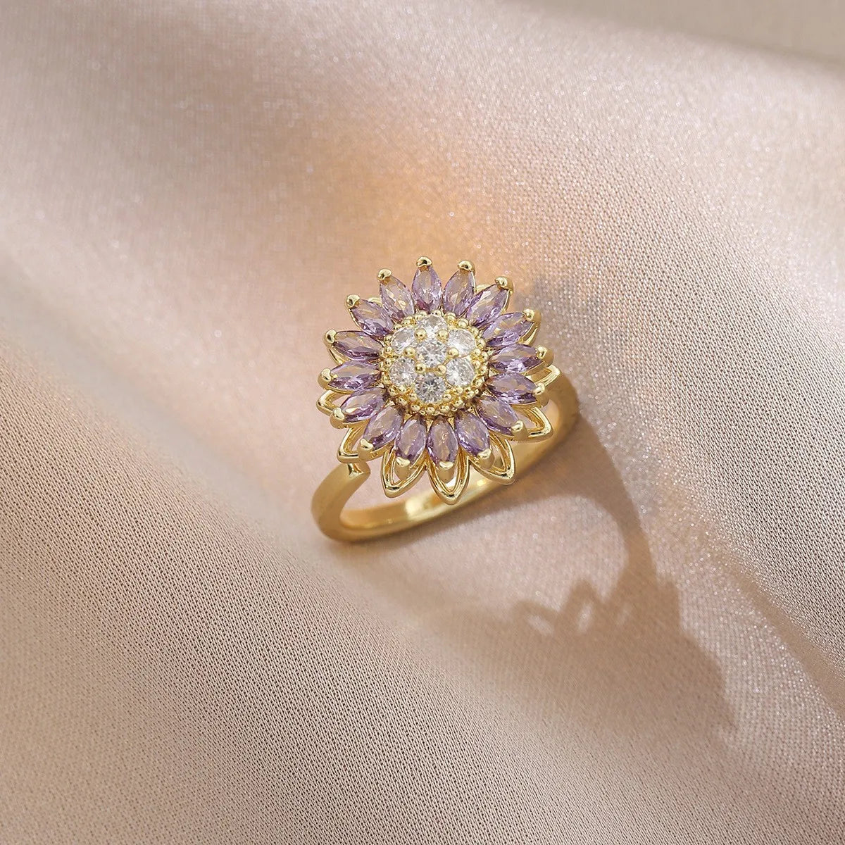 Fidget Anti Stress Anxiety Rings for Women Stainless Steel Gold-plated Rotatable Sun Star Evil Eye Sunflower Spinner Rings
