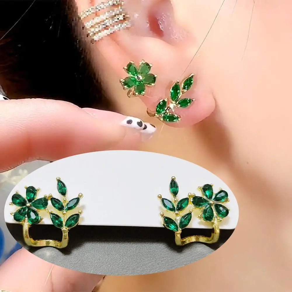 925 Silver Needle Green Flower Earrings For Women Korean Fashion Jewelry 2026 Trending Luxury Zircon Leaf Women's Stud Earrings