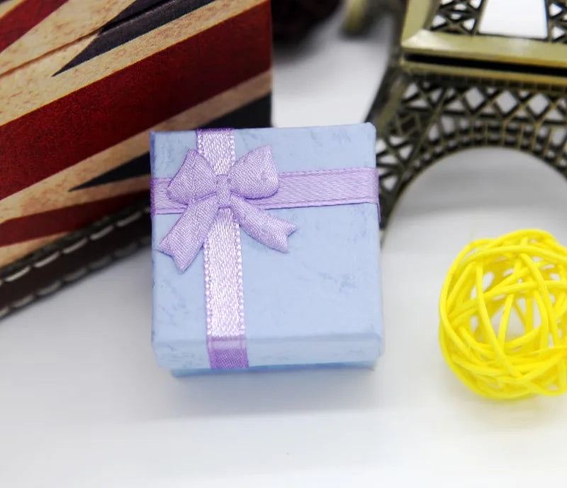 24pcs/Lot Fashion Ribbon Jewelry Box  Multi Colors Ring Earrings Pendant 4x4x3cm Display Packaging Gift