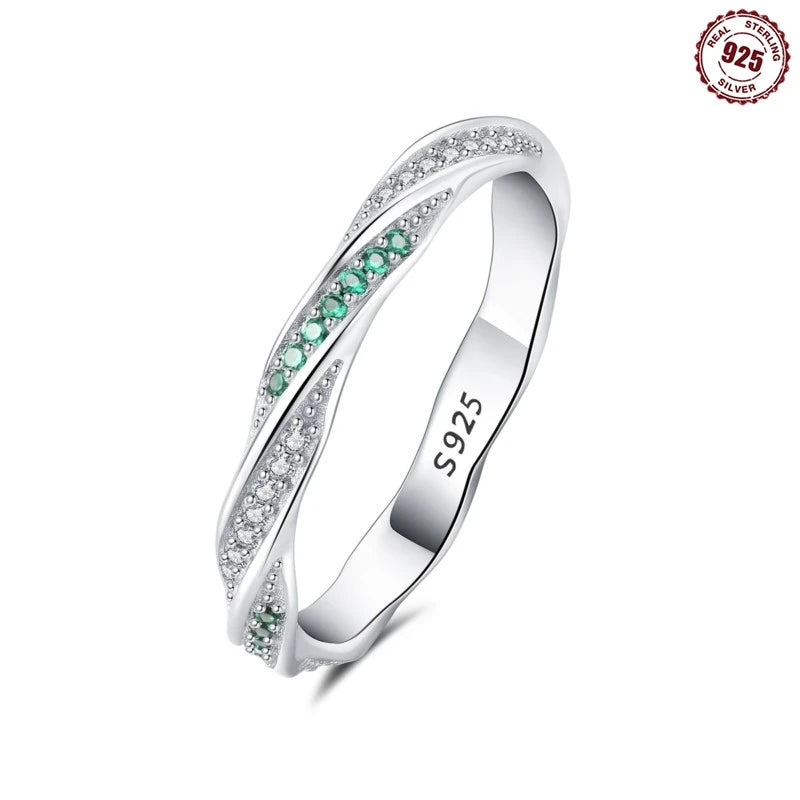 MISEFF Real 925 Sterling Silver Double Rings Simple Color Zircon Rings For Wedding Engagement Birthday Silver Jewelry Gift