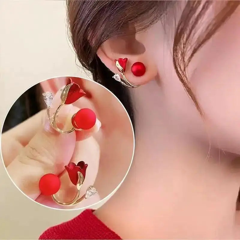 925 Silver Needle Korean Fashion Bowknot Tulip Earrings For Women Jewelry 2026 Trending New Women's White Flower Earrings Brinco