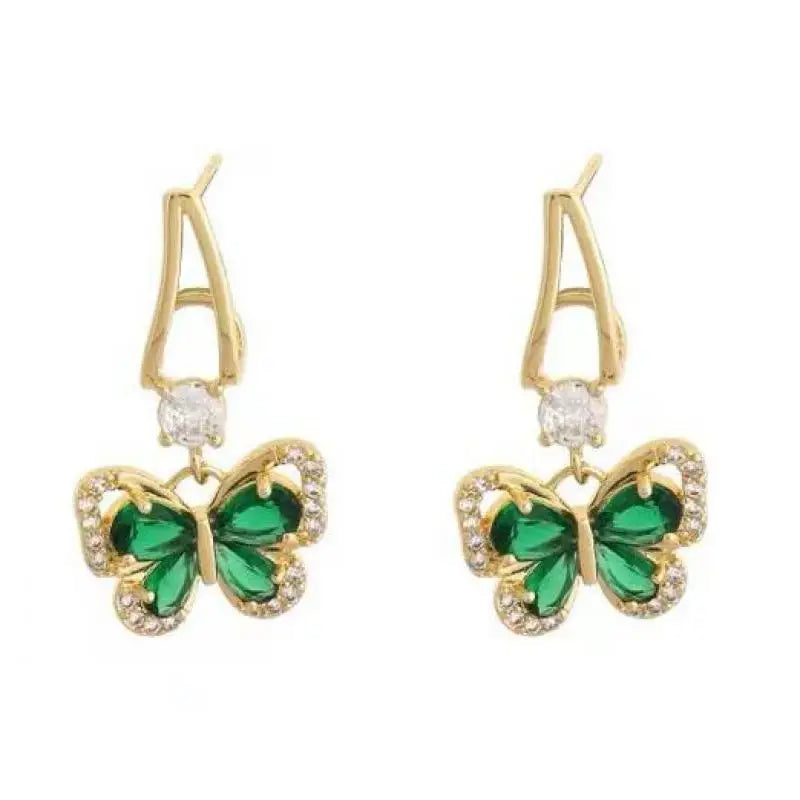 925 Silver Needle Vintage Green Crystal Butterfly Drop Earrings For Women Jewelry 2026 Trending Luxury Zircon Women's Earrings
