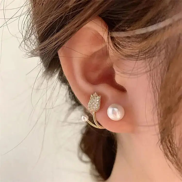 925 Silver Needle Korean Fashion Bowknot Tulip Earrings For Women Jewelry 2026 Trending New Women's White Flower Earrings Brinco