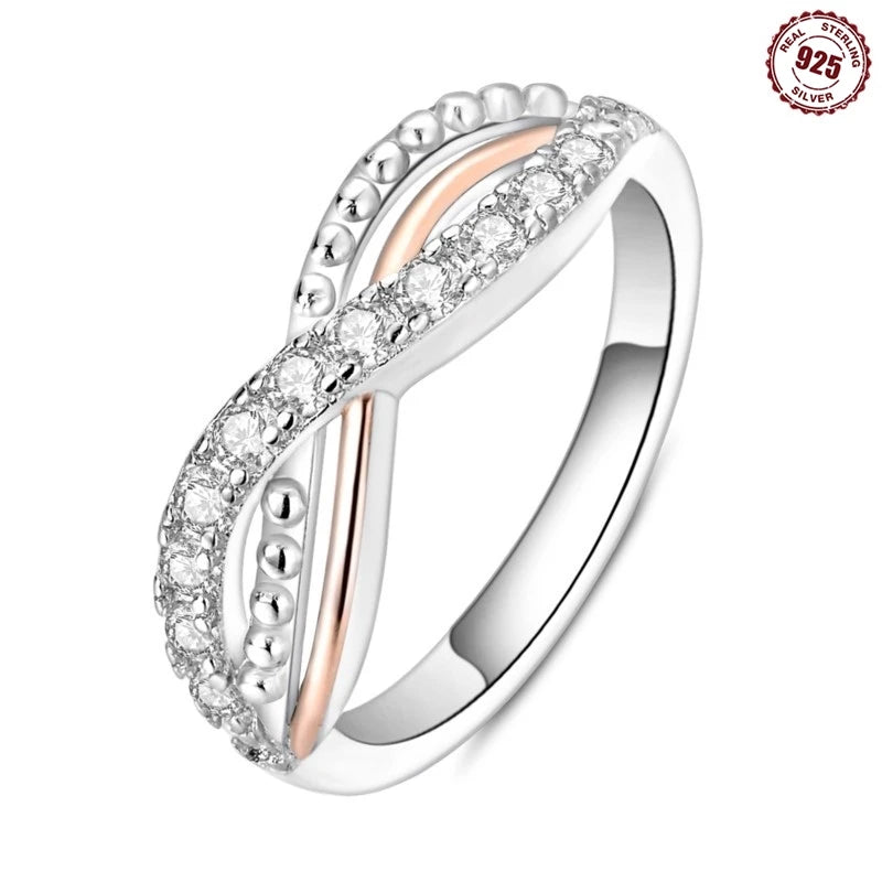 MISEFF Real 925 Sterling Silver Double Rings Simple Color Zircon Rings For Wedding Engagement Birthday Silver Jewelry Gift