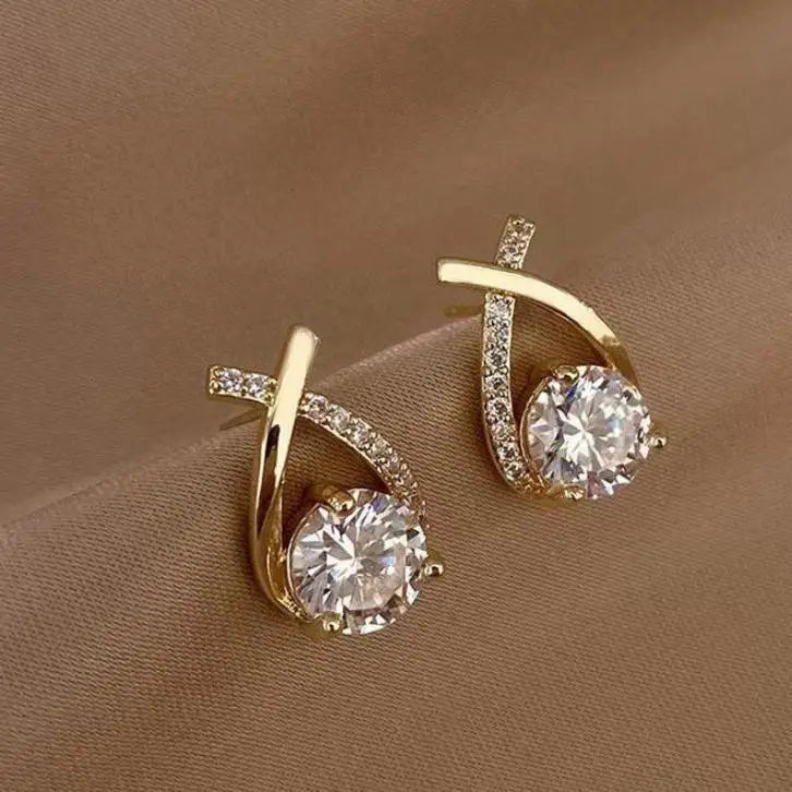 925 Silver Needle Korean Fashion Zircon Geometric Earrings For Women Jewelry 2026 Trending Luxury Crystal Cross Stud Earrings
