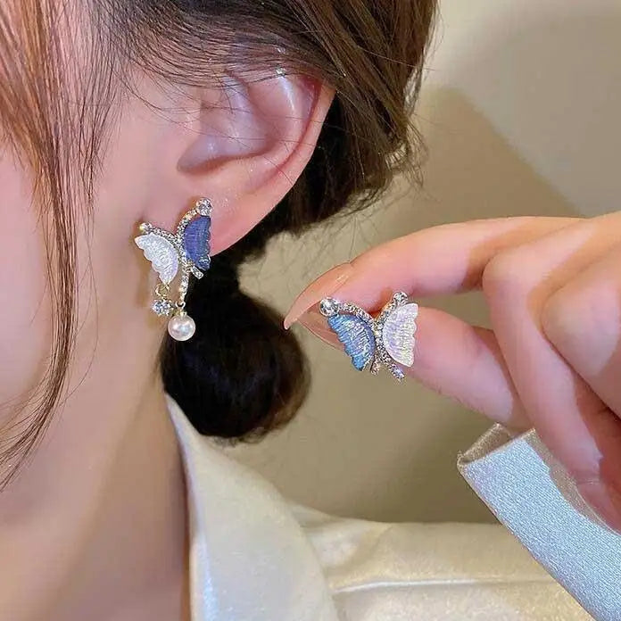 925 Silver Needle Purple Butterfly Long Tassel Earrings For Women Jewelry 2026 Trending Korean Fashion Luxury Crystal Earrings