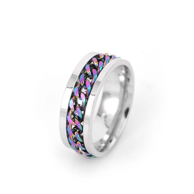 Titanium Steel Rotatable Chain Rings for Women Men Spinner Ring Decompression Multifunctional Chain Ring Bottle Opener Ring Gift
