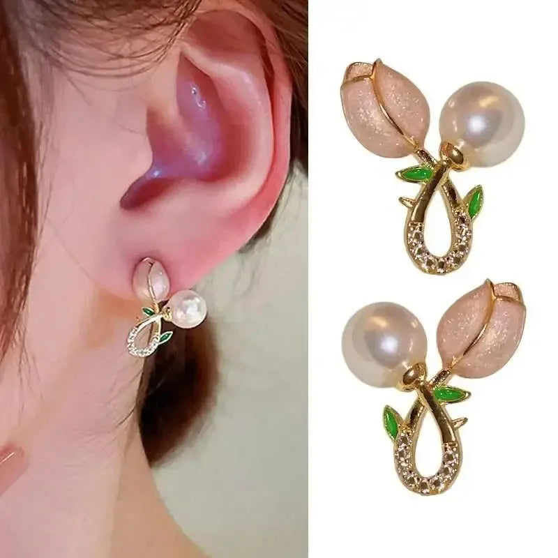 925 Silver Needle Korean Fashion Bowknot Tulip Earrings For Women Jewelry 2026 Trending New Women's White Flower Earrings Brinco
