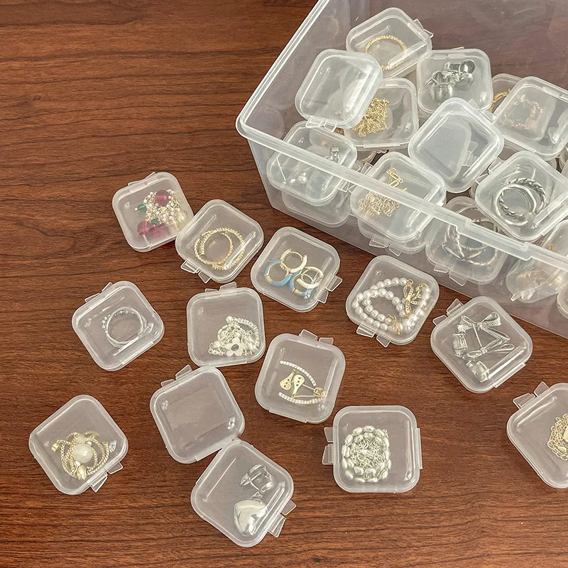 10pcs Plastic transparent small box mini with lid square earplugs jewelry earrings storage earrings box parts box