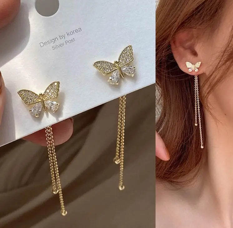 925 Silver Needle Vintage Green Crystal Butterfly Drop Earrings For Women Jewelry 2026 Trending Luxury Zircon Women's Earrings