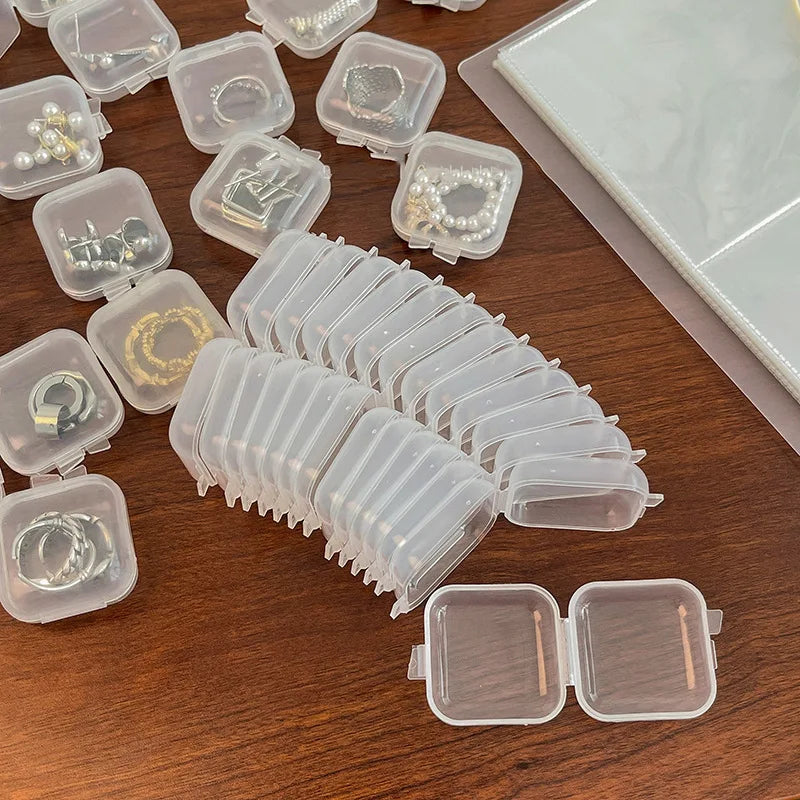 10pcs Plastic transparent small box mini with lid square earplugs jewelry earrings storage earrings box parts box