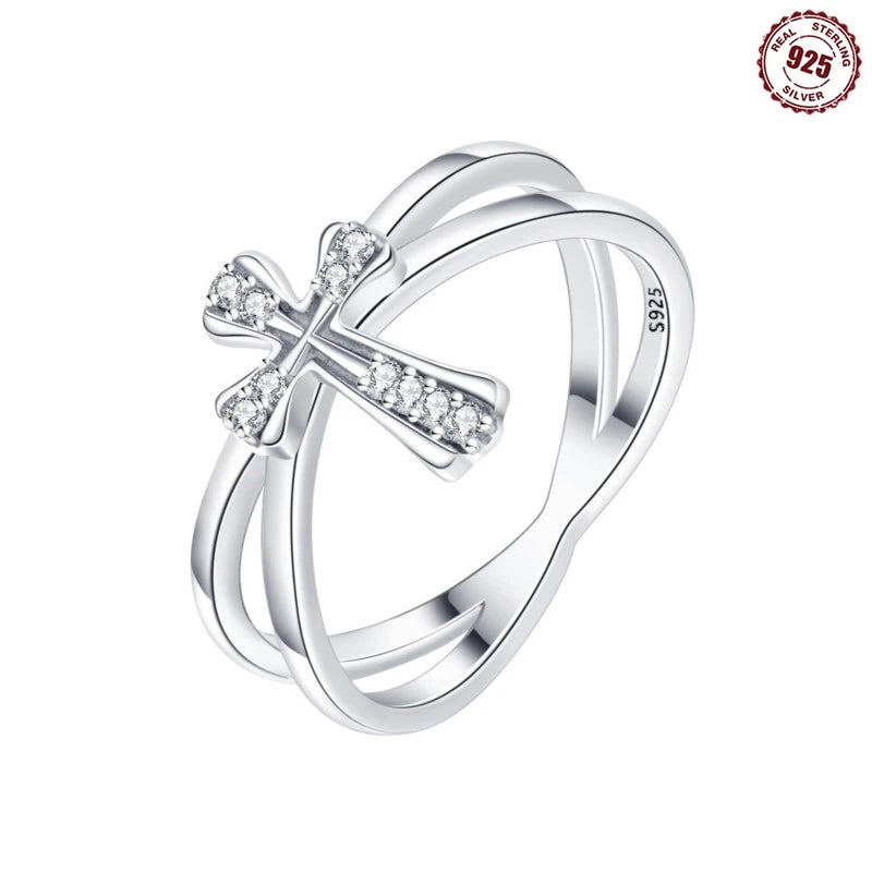 MISEFF Real 925 Sterling Silver Double Rings Simple Color Zircon Rings For Wedding Engagement Birthday Silver Jewelry Gift