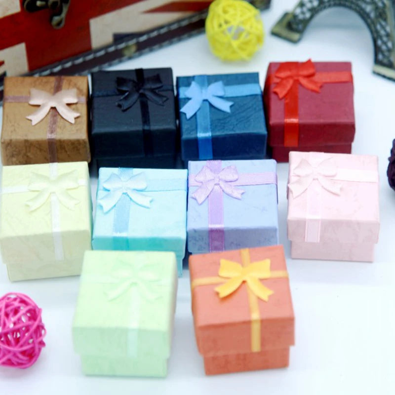 24pcs/Lot Fashion Ribbon Jewelry Box  Multi Colors Ring Earrings Pendant 4x4x3cm Display Packaging Gift