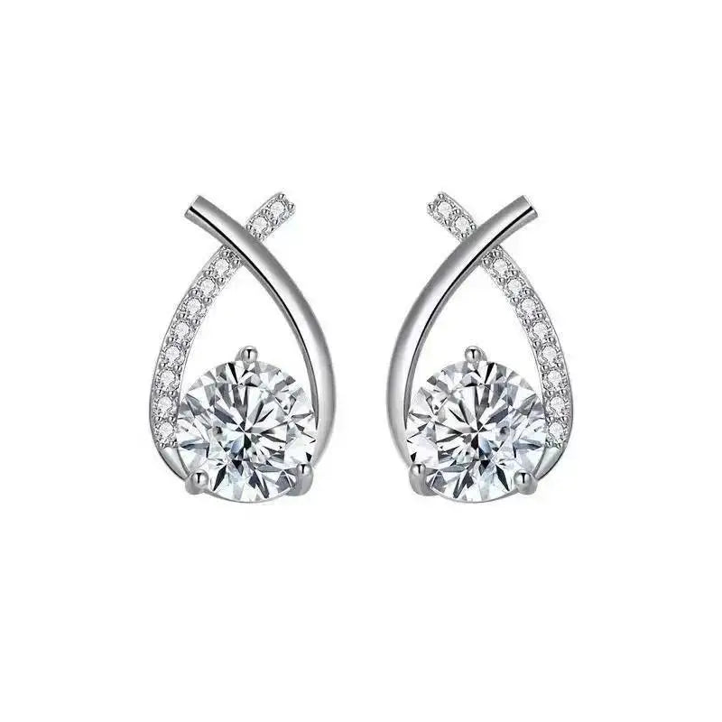925 Silver Needle Korean Fashion Zircon Geometric Earrings For Women Jewelry 2026 Trending Luxury Crystal Cross Stud Earrings
