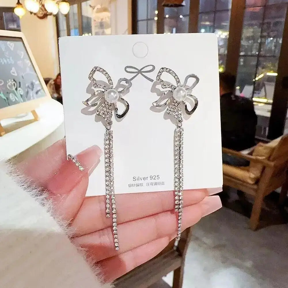 925 Silver Needle Purple Butterfly Long Tassel Earrings For Women Jewelry 2026 Trending Korean Fashion Luxury Crystal Earrings