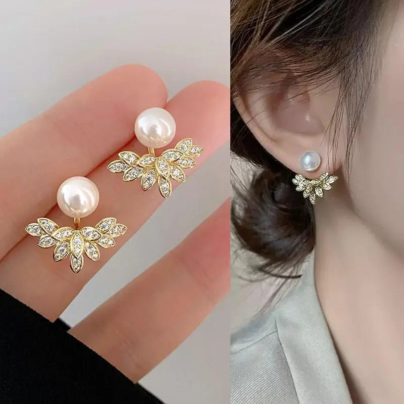 925 Silver Needle Korean Fashion Pearl Stud Earrings For Women Jewelry 2026 Trending Crystal Flower Butterfly Leaf Earrings Gift