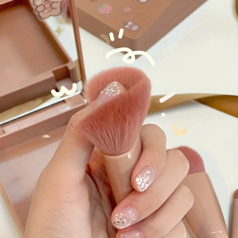 Mini Makeup Brush Set Travel Makeup Brush Set，5Pcs Portable Makeup Brush Set With Mirror -  Foldable Travel Kit