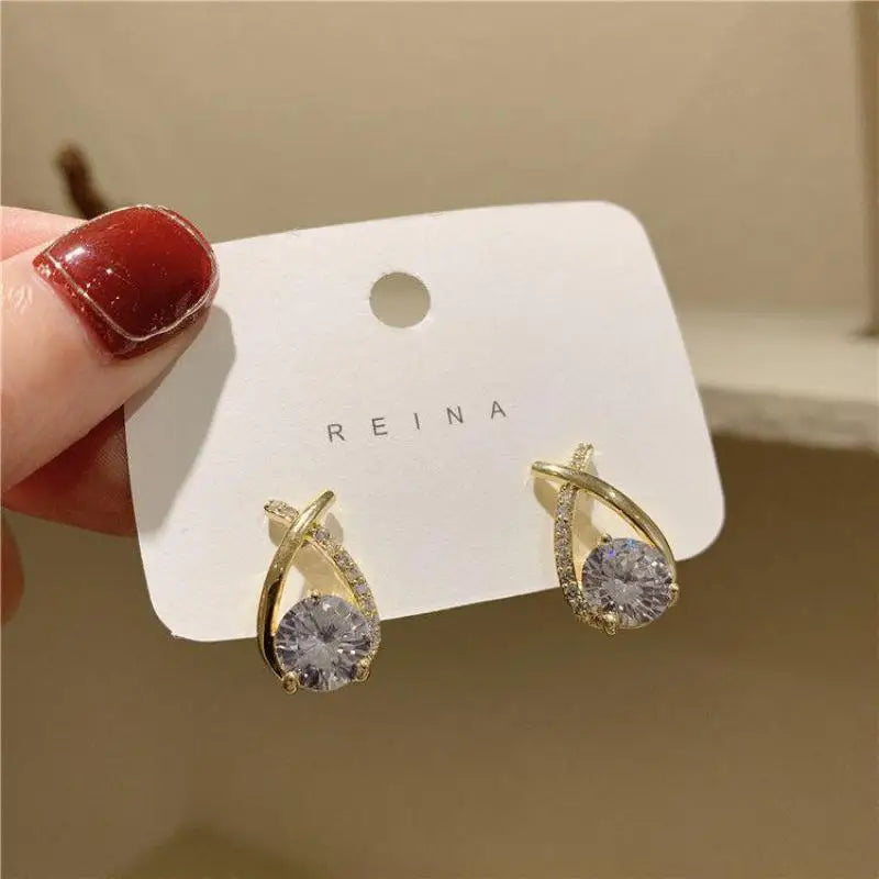 925 Silver Needle Korean Fashion Zircon Geometric Earrings For Women Jewelry 2026 Trending Luxury Crystal Cross Stud Earrings