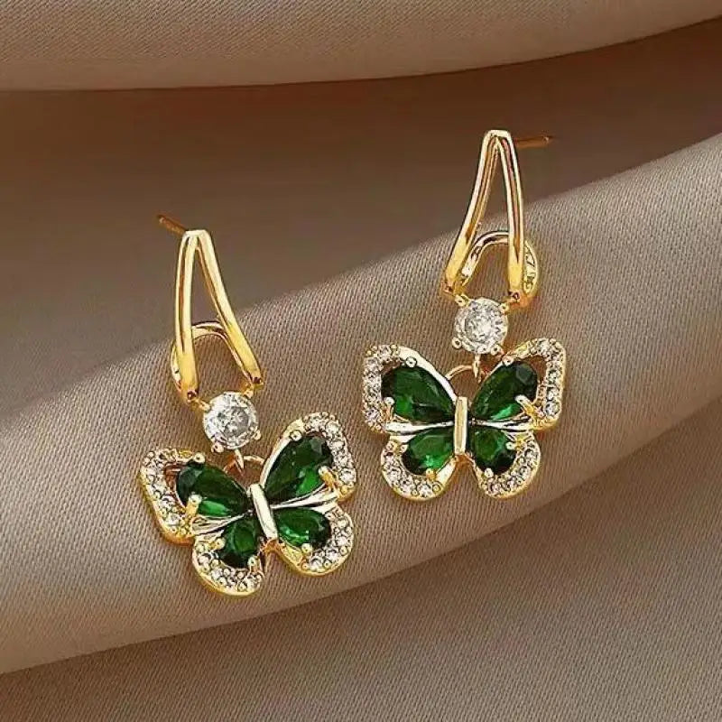 925 Silver Needle Vintage Green Crystal Butterfly Drop Earrings For Women Jewelry 2026 Trending Luxury Zircon Women's Earrings