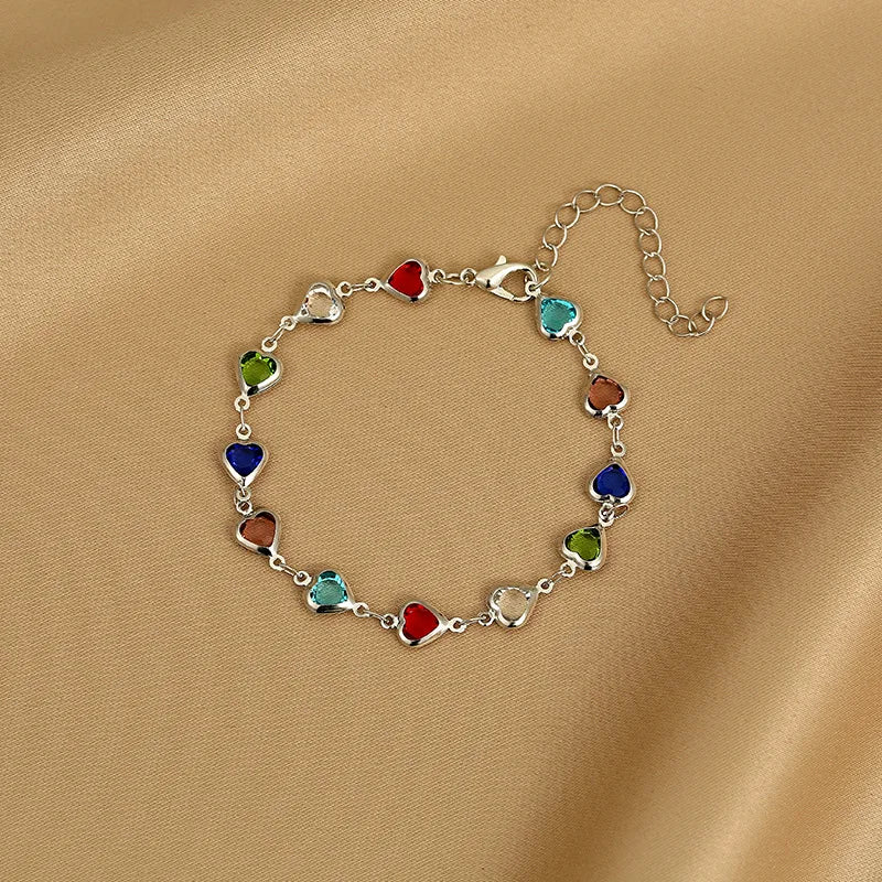 Elegant Red Crystal Zircon Metal Chain Bracelets for Women Colorful Heart Bracelets Party Wedding Wrist Charms Jewelry Gift