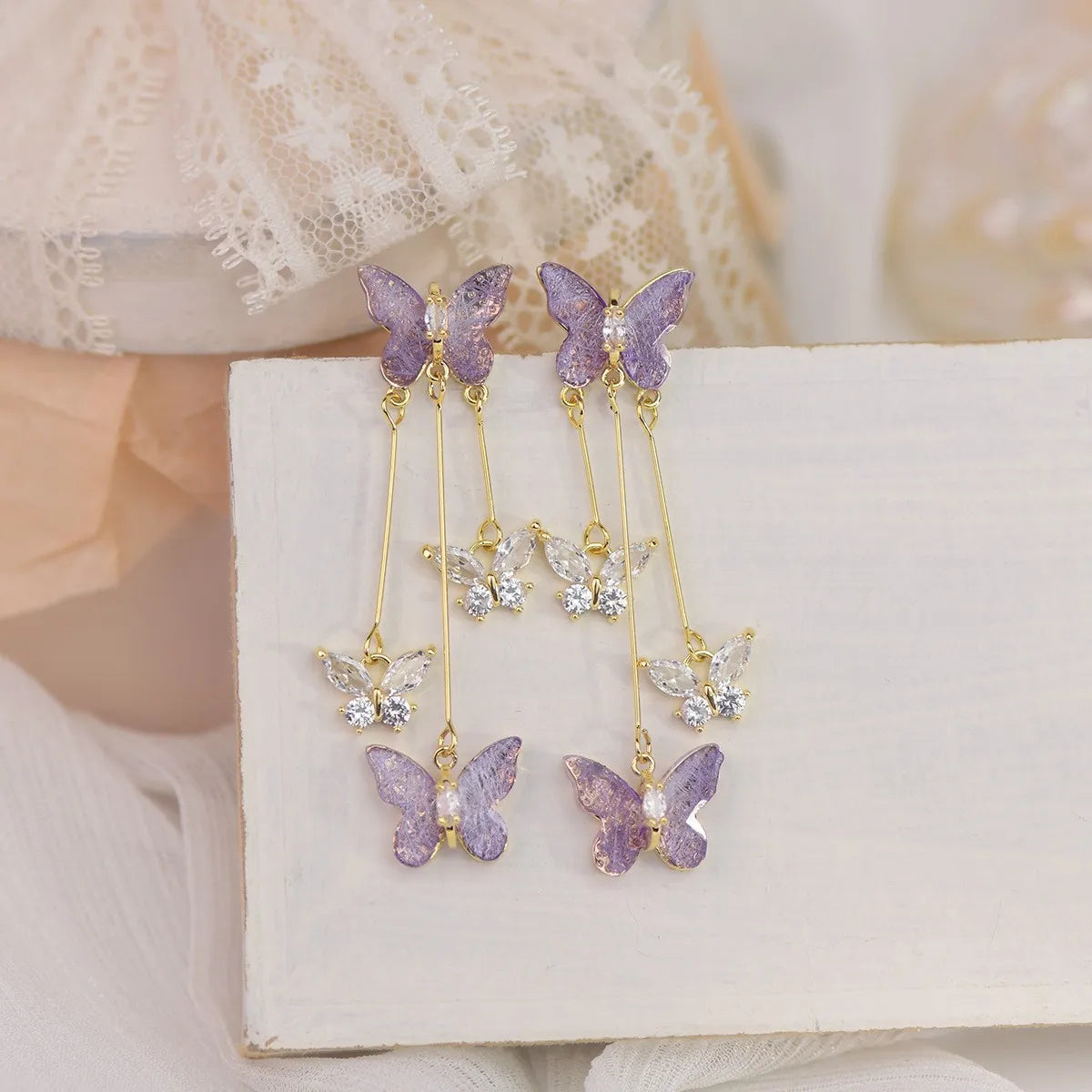 925 Silver Needle Purple Butterfly Long Tassel Earrings For Women Jewelry 2026 Trending Korean Fashion Luxury Crystal Earrings
