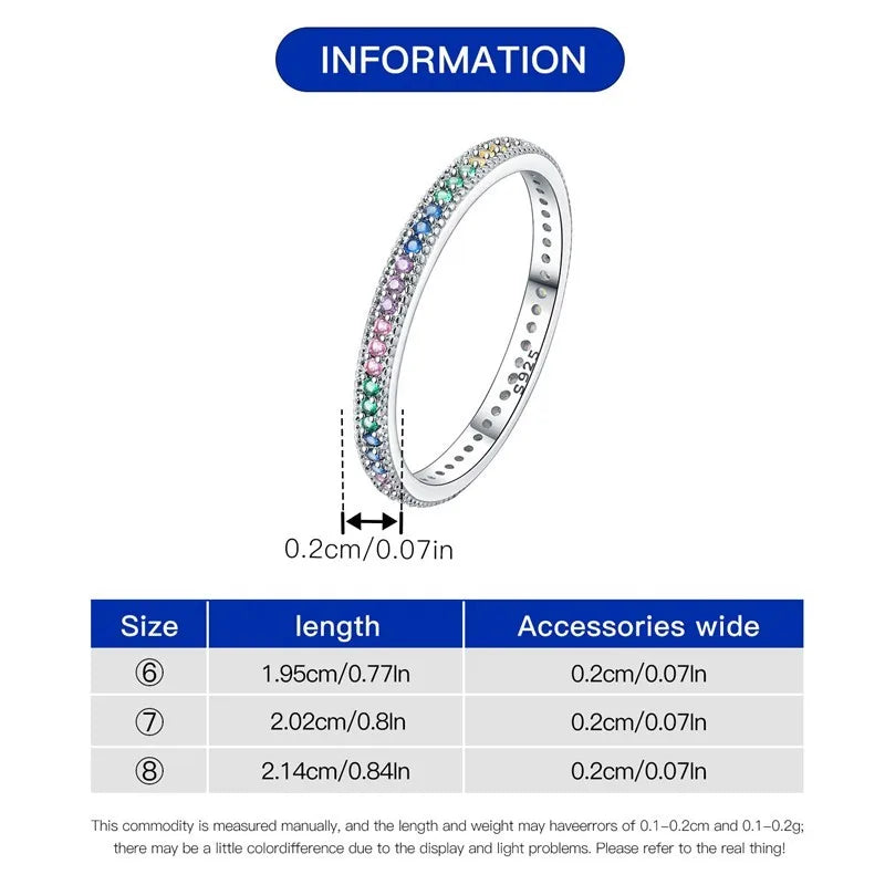 MISEFF Real 925 Sterling Silver Double Rings Simple Color Zircon Rings For Wedding Engagement Birthday Silver Jewelry Gift