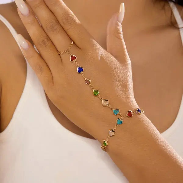 Elegant Red Crystal Zircon Metal Chain Bracelets for Women Colorful Heart Bracelets Party Wedding Wrist Charms Jewelry Gift