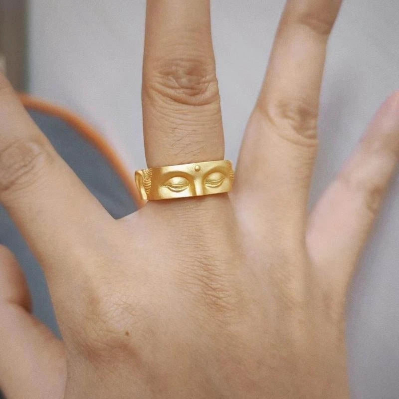 Allergy Free Rings Adjustable Buddhas Half Face Shaped Open Rings Buddhist Finger Rings Ornament Handmade Jewelry